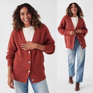 Faherty Cozy Boyfriend Cardigan Sweater Womens Size Small Henna NEW Fall SOFT